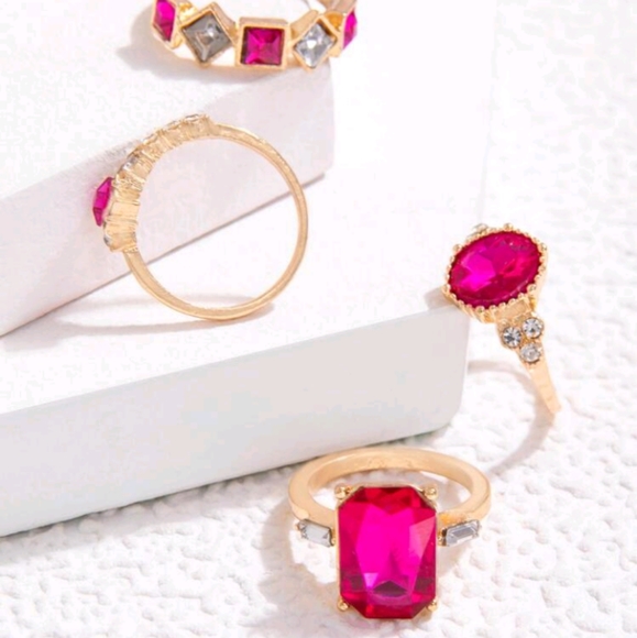 4pcs/set Simple Alloy & Rhinestone Geometric Rings For Women, Dating Gift - Picture 5 of 9